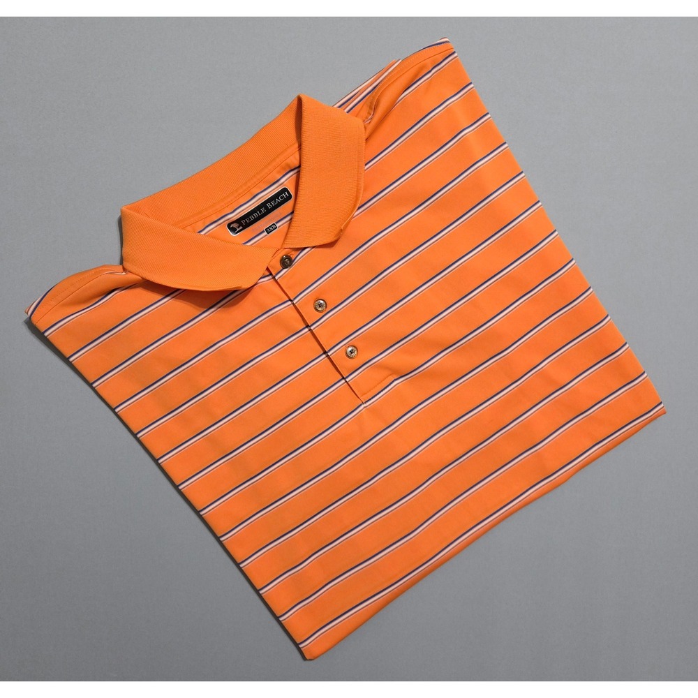 Pebble Beach Polo Shirt Mens‎ 3XB Orange Striped Performance Short Sleeve Golf